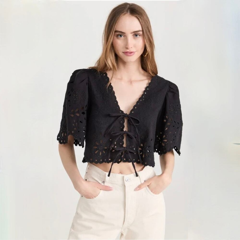 Sea New York Tali Cropped Broderie Anglaise Cotton/Linen Blend Top - Size XS